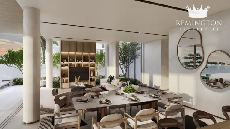 Dining and living interior at Beach Collection - Wave Crest Villa P, Palm Jebel Ali Frond F