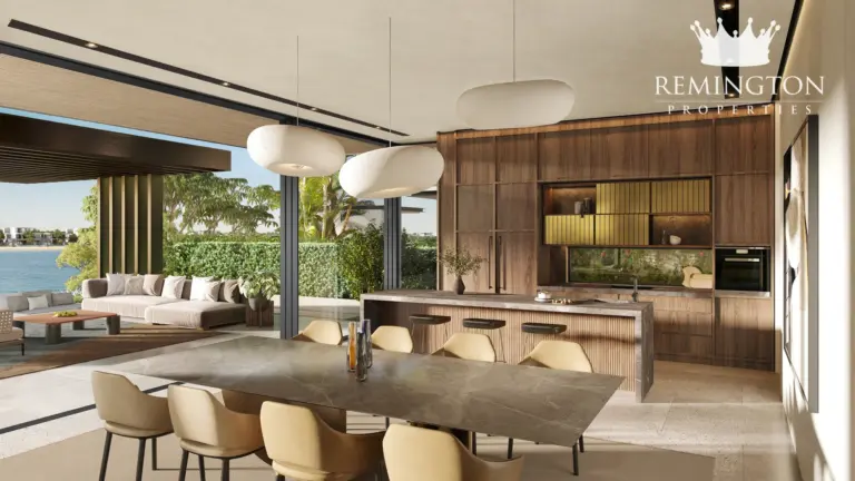 Dining and living interior at Coral Collection - Amber Reef Villa R, Palm Jebel Ali Frond F