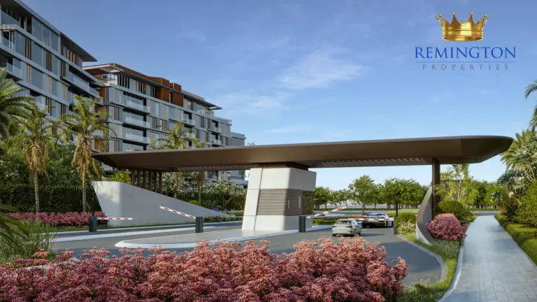 Landscaped community gateway at Palm Jebel Ali