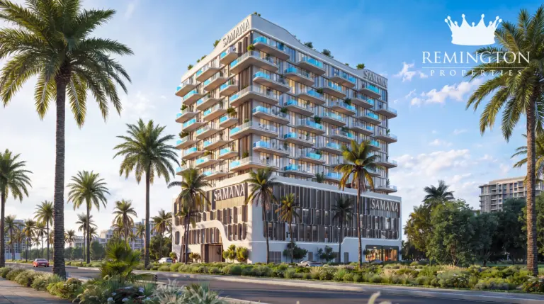 Samana Portside exterior framed by palm trees
