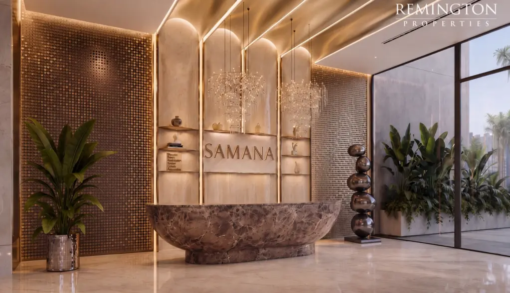 Daytime view across the Samana Portside lobby
