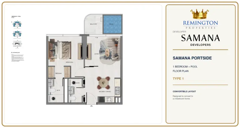 Samana Portside 1 Bedroom + Pool Type 1 floor plan