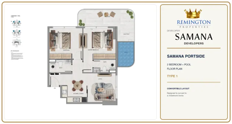 Samana Portside 2 Bedroom + Pool Type 1 floor plan