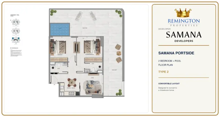 Samana Portside 2 Bedroom + Pool Type 2 floor plan