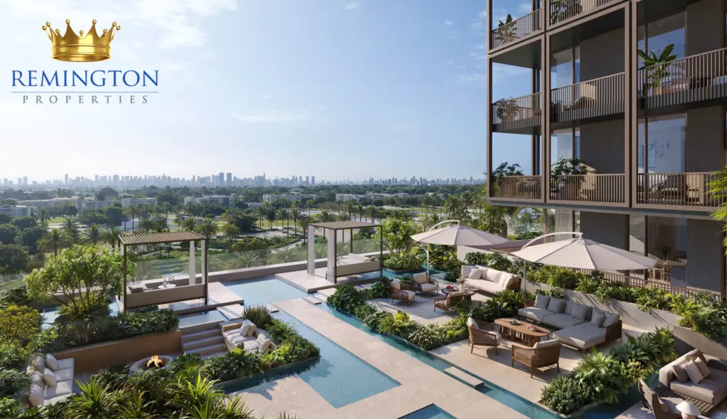 Shaded cabanas and shallow water features in the courtyard