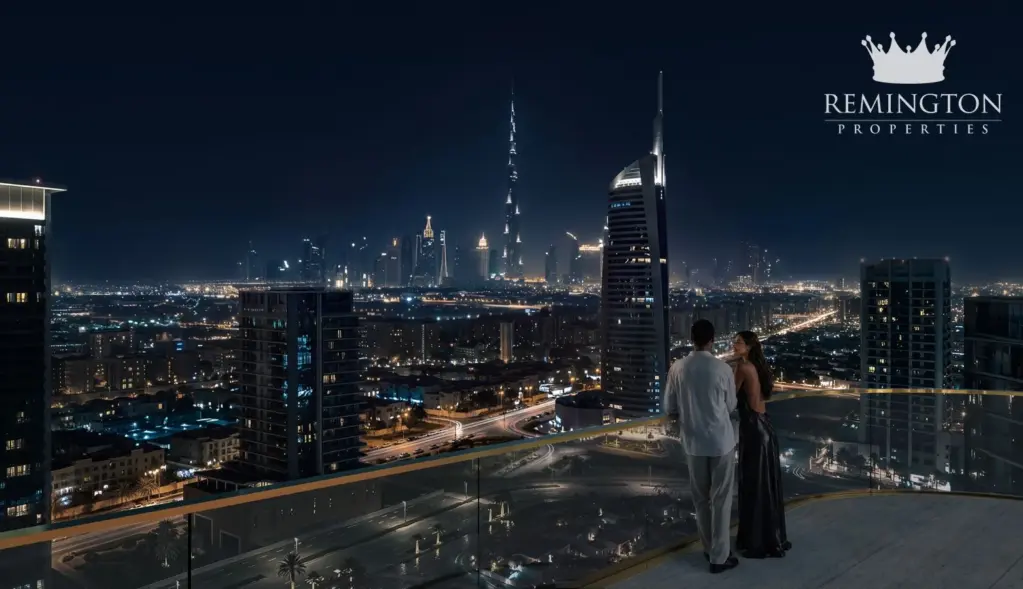 Illustrative Dubai skyline view at night