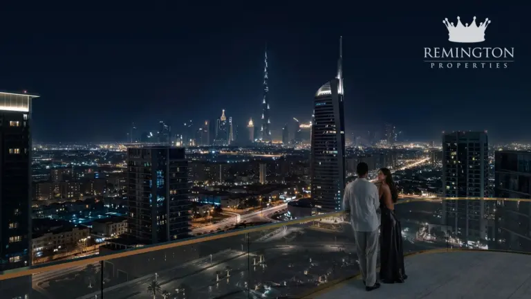 Illustrative Dubai skyline view at night