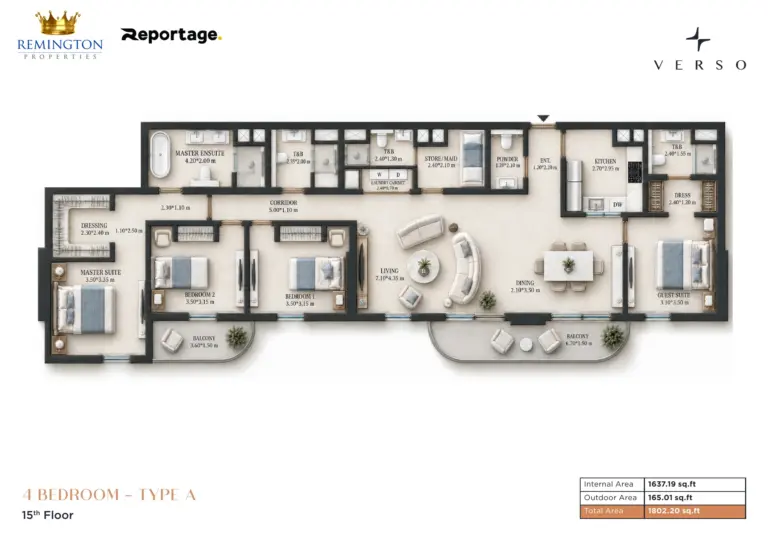 Verso Four Bedroom Type A floor plan with area schedule
