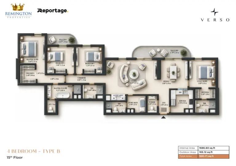 Verso Four Bedroom Type B floor plan with area schedule