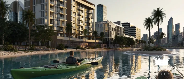 Kayaking along the landscaped waterfront