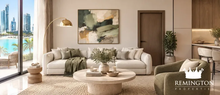 Living room with contemporary furnishings and natural light