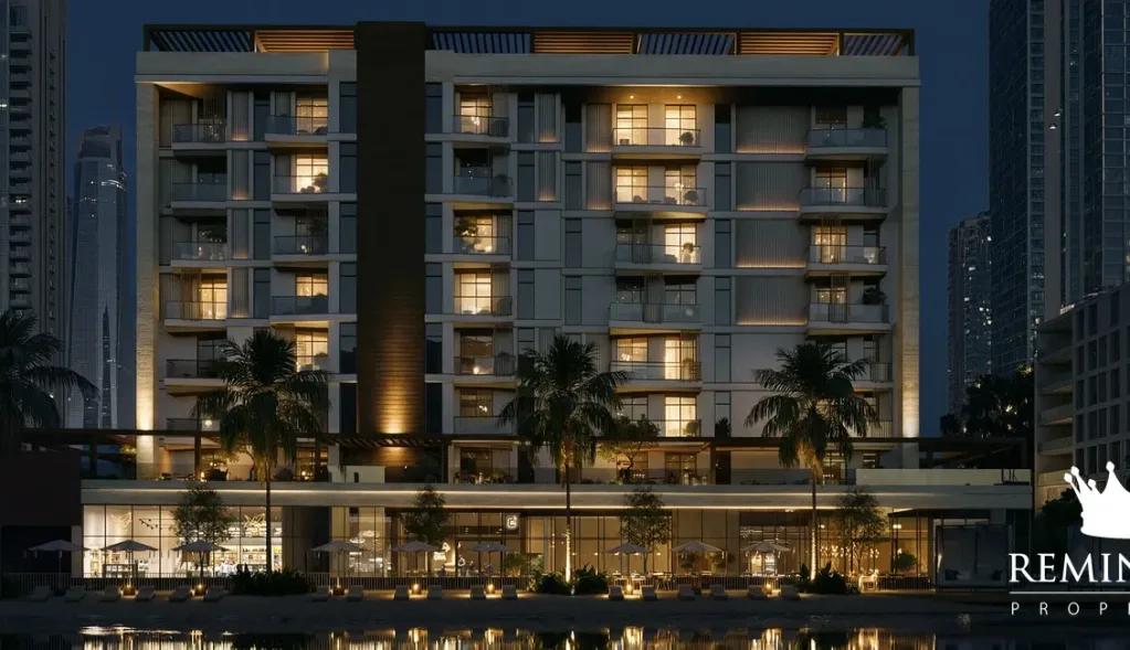 Residential building exterior at dusk