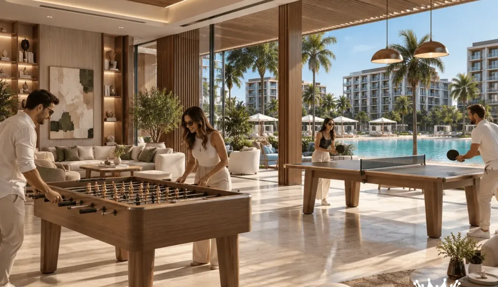 Residents lounge with foosball and table tennis