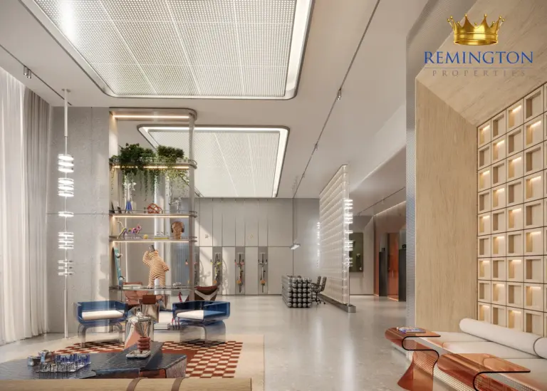 A shared interior at KORE by Imtiaz, with lounge seating, open shelving and tall windows.