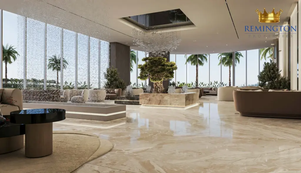 Residents’ lounge with low seating and wide garden-facing windows