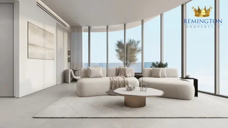Living room and dining area in a three-bedroom residence