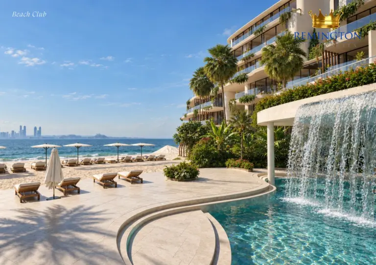 Beach club waterfall and pool at Samana Collecta