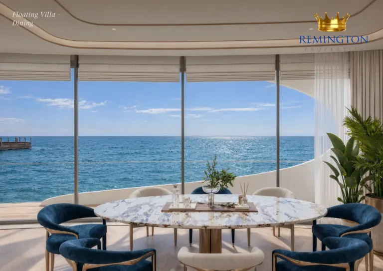 Floating villa dining room at Samana Collecta