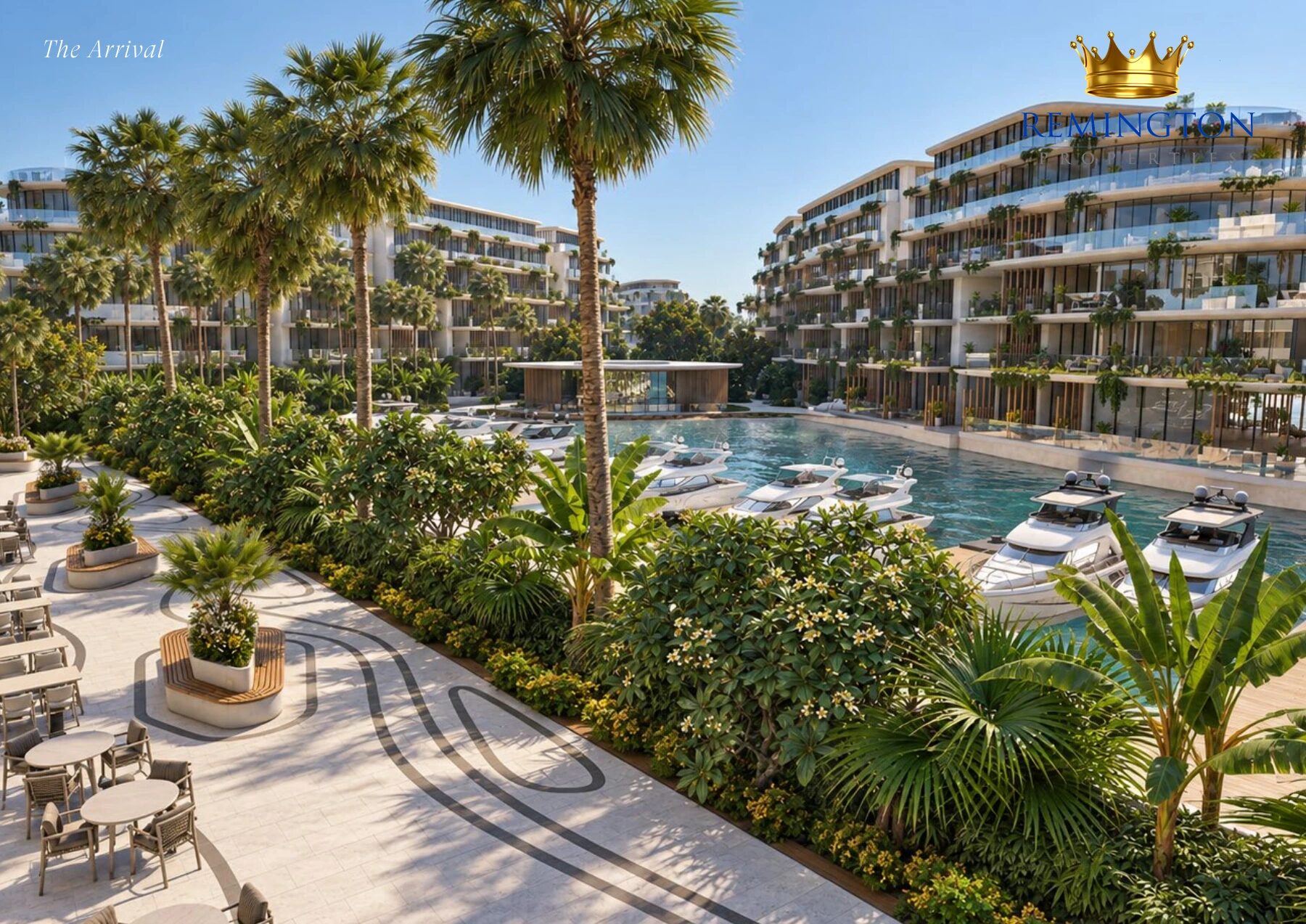 Palm-lined arrival courtyard at Samana Collecta