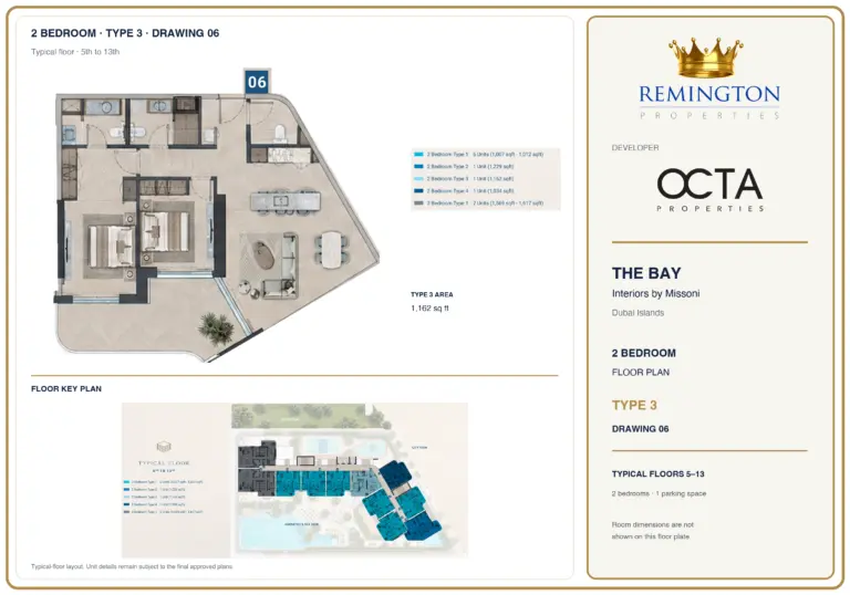 2-bedroom Type 3 drawing 06 at The Bay Interiors by Missoni, with its typical-floor key plan and unit-type legend.
