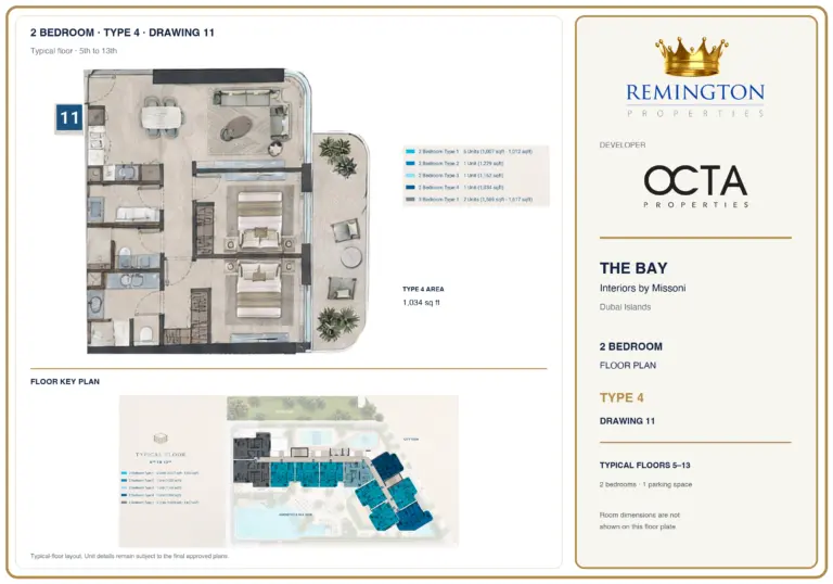 2-bedroom Type 4 drawing 11 at The Bay Interiors by Missoni, with its typical-floor key plan and unit-type legend.
