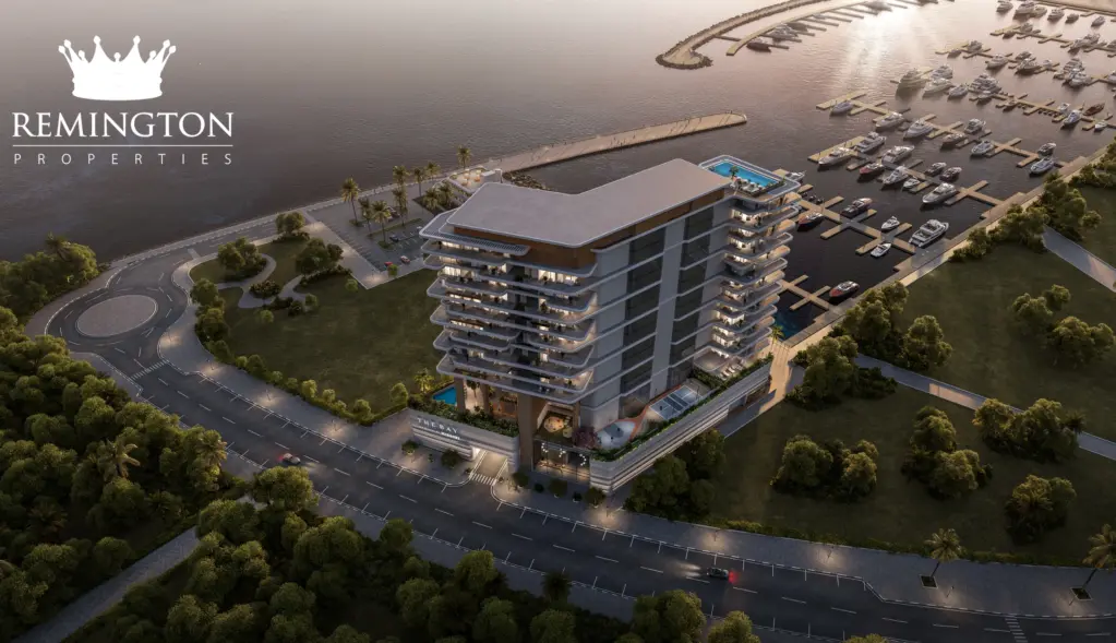 Elevated view of The Bay, the surrounding roads and yacht marina