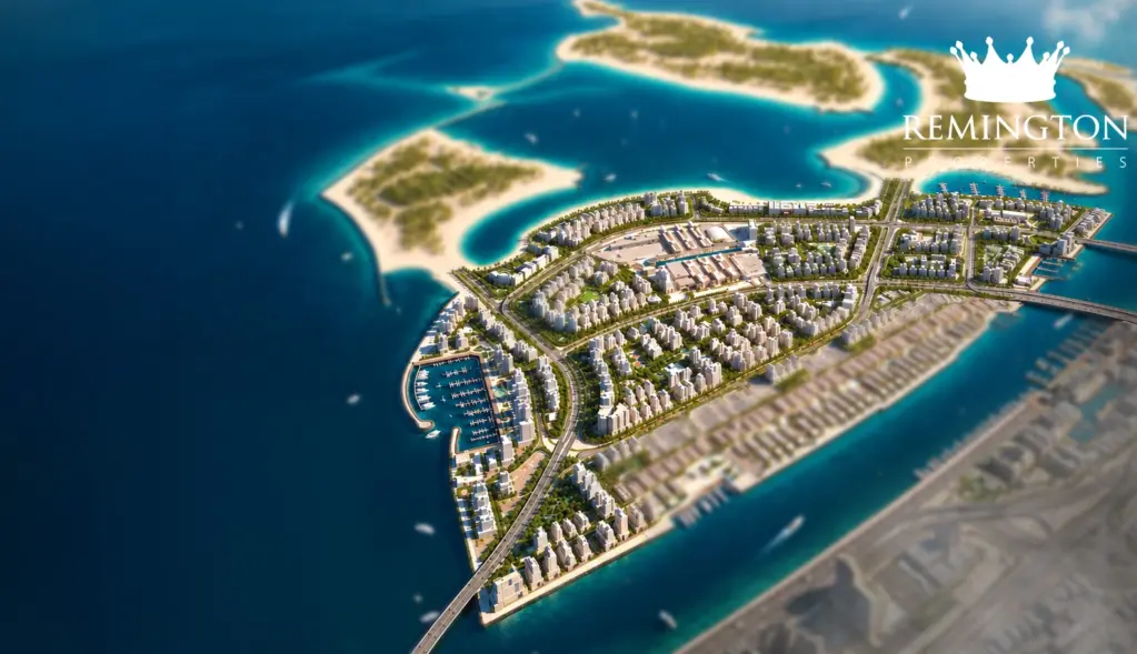 Aerial illustration of the islands, coastline and planned waterfront neighbourhoods